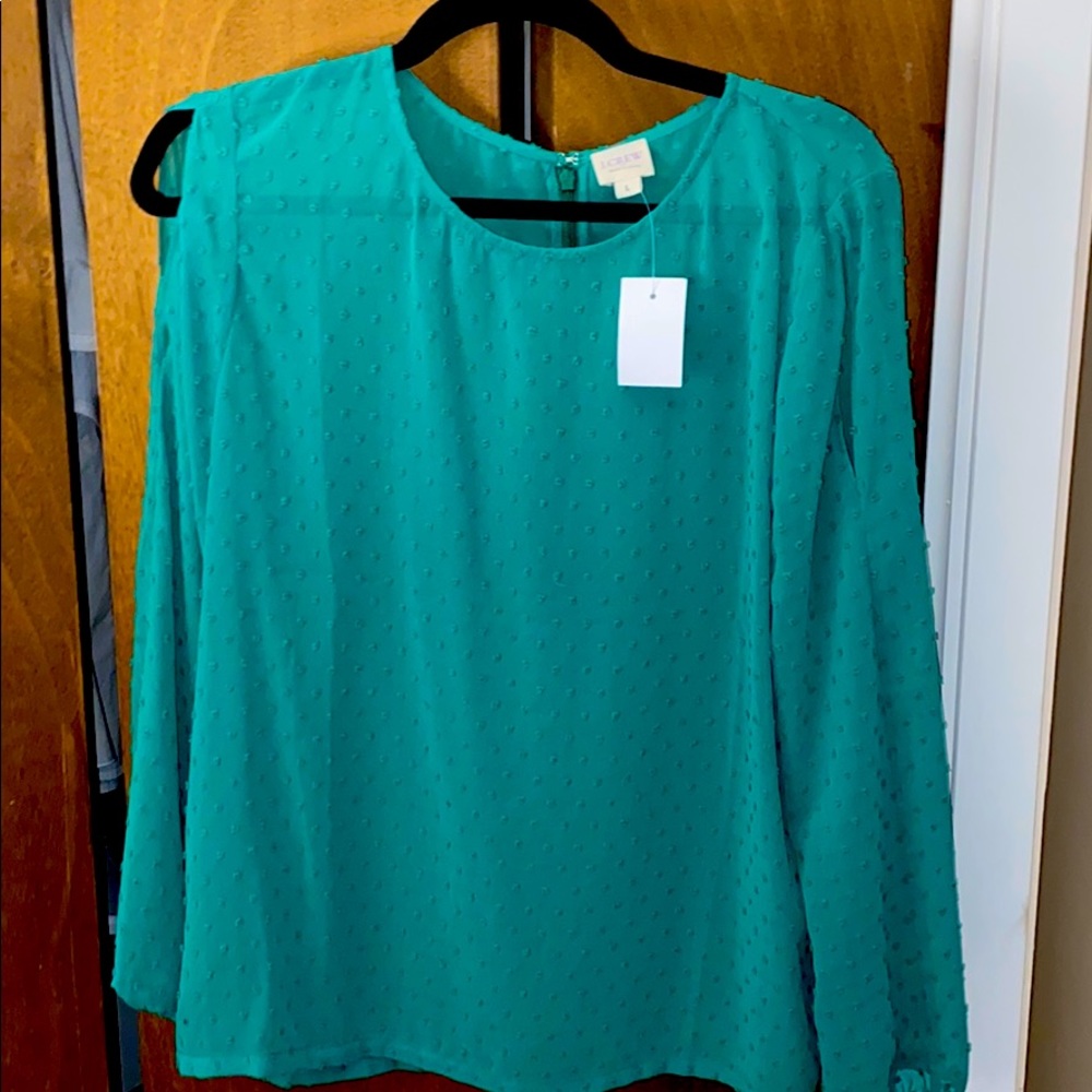 J crew emerald green cold shoulder long sleeve top